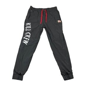 Kill Crew Jogger Pants Mens Large Black Nylon Zip Pockets USA Flag Athletic